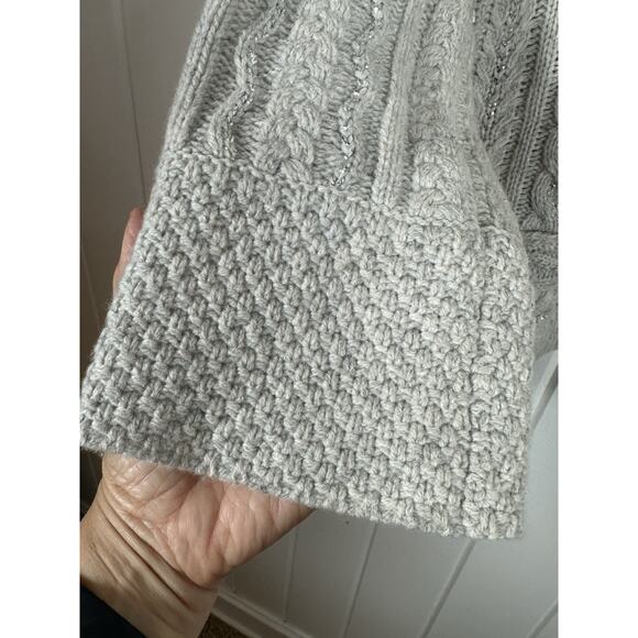 Sundance Lambswool Sweater Women Medium Cream Cable Knit Pullover Metallic Boho - Picture 4 of 8